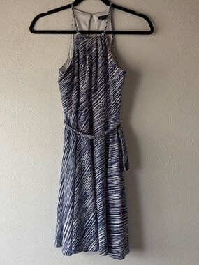 Ann Taylor Navy and White Striped Halter Midi Dress